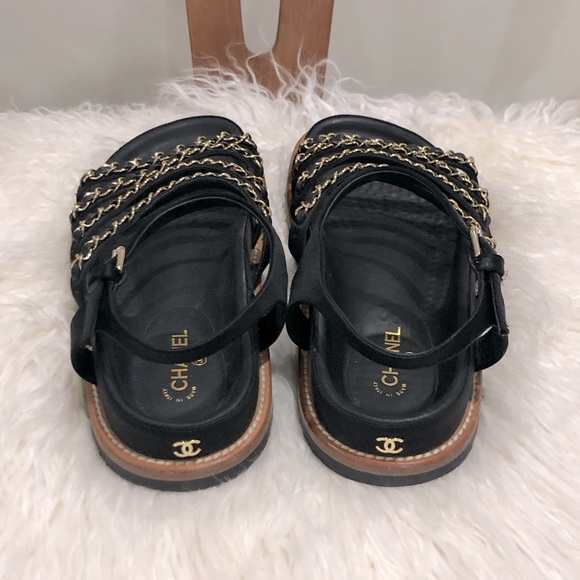 💥 CHANEL Leather Chain Gladiator Dad Sandals Sz 37 - Picture 5 of 10